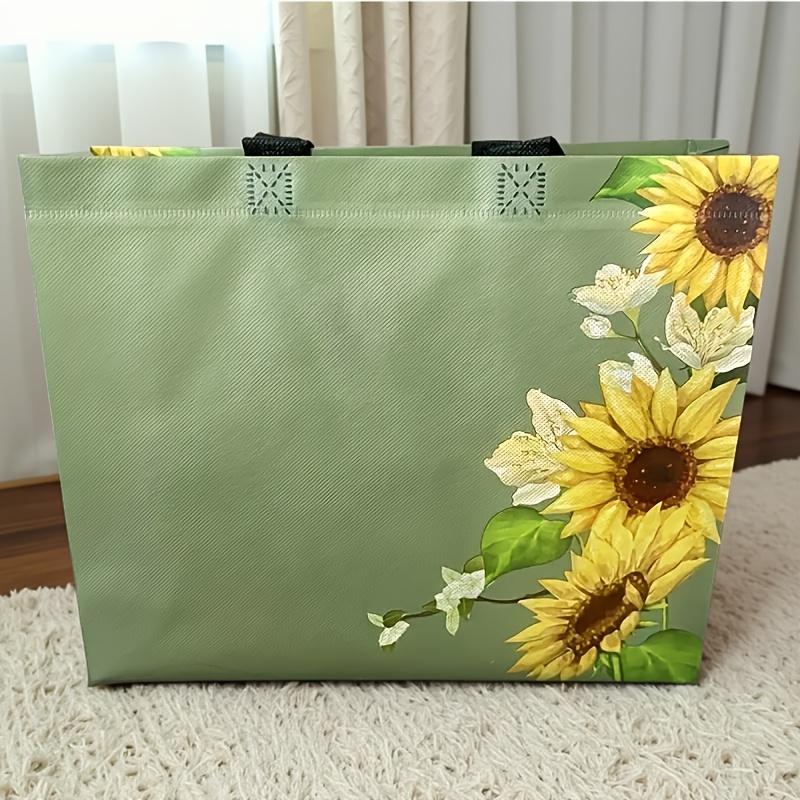 3pcs Green Sunflower Design Non-Woven Tote Bags, Woven Polypropylene Shopping Bags, Party Gift Bags, Suitable for Weddings, Birthdays, Crafts, Party Supplies, and Decorations