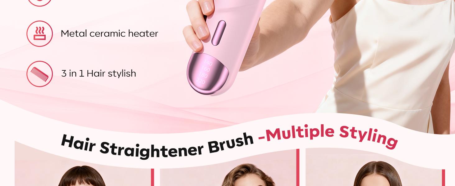 2Pcs GoBrush Pro 2025 Hair Straightener Brush for Short Hair, Portable Travel Straightener, 4 Temps Fast Heating MCH Ceramic, Smooth Frizz Styling Tool (2pcs)