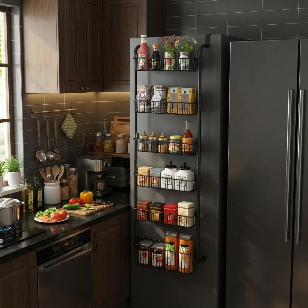 over the Door Pantry Organizer Rack, 6-Tier Heavy Duty Metal Pantry Door Organizers, Hanging Spice Rack Seasoning Shelves, Multi-Scene over the Door Storage for Kitchen Laundry Room
