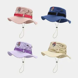 Cute Mushroom Embroidered Wide Brim Bucket Hat, Whimsigoth Cottagecore Sun Hat with Chin Strap for Men & Women