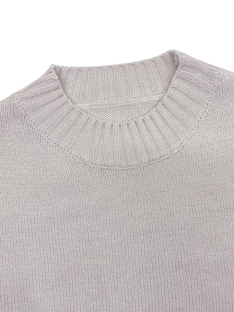 Women's Striped Patchwork Print Batwing Sleeve Split Hem Sweater, Casual Long Sleeve Mock Neck Jumper for Fall & Winter, Fashion Ladies' Knitwear for Daily Wear, Knit Pullover Top