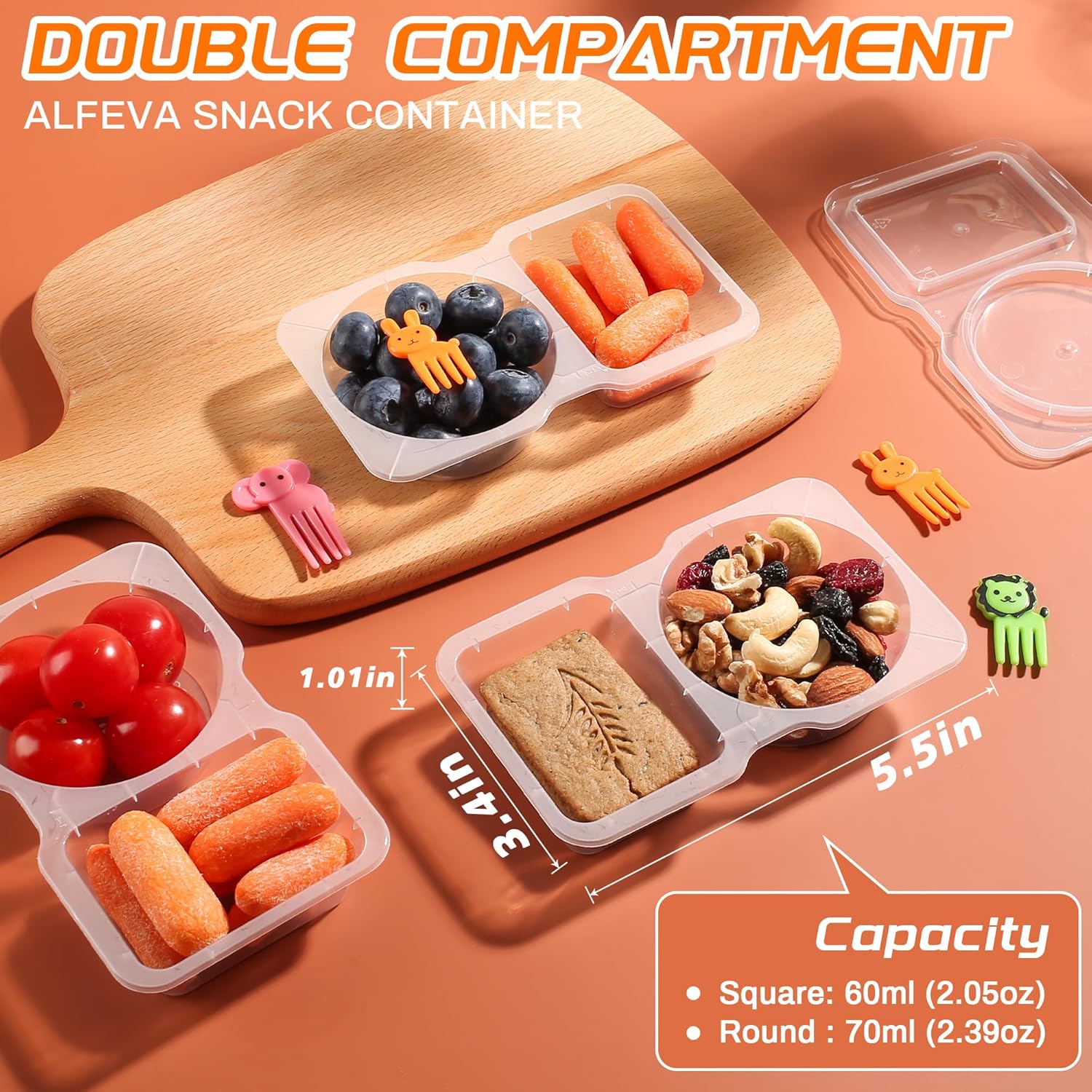 Double Compartment Snack Containers 20/40Pcs, Reusable Leakproof Snackle Box, BPA-Free Lunch Containers for Kids School Camping Party Meal Prep Double Compartment Snack Containers 20/40Pcs, Reusable Leakproof Snackle Box, BPA-Free Lunch Containers for Kids School Camping Party Meal Prep