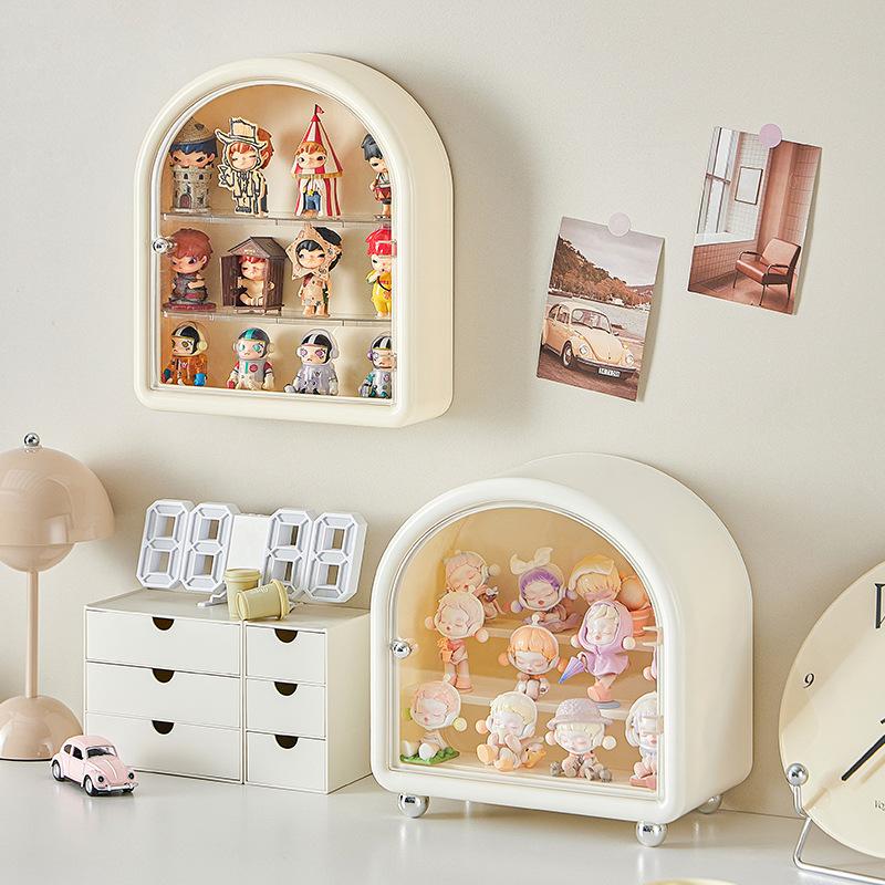 1Pc Cream Style Castle Blind Box Display Stand, Pop Mart Doll & Figure Display Case, High Appearance Dustproof Storage Cabinet, Desktop Doll Display Rack, Transparent Large Capacity Trendy Toy Organizer