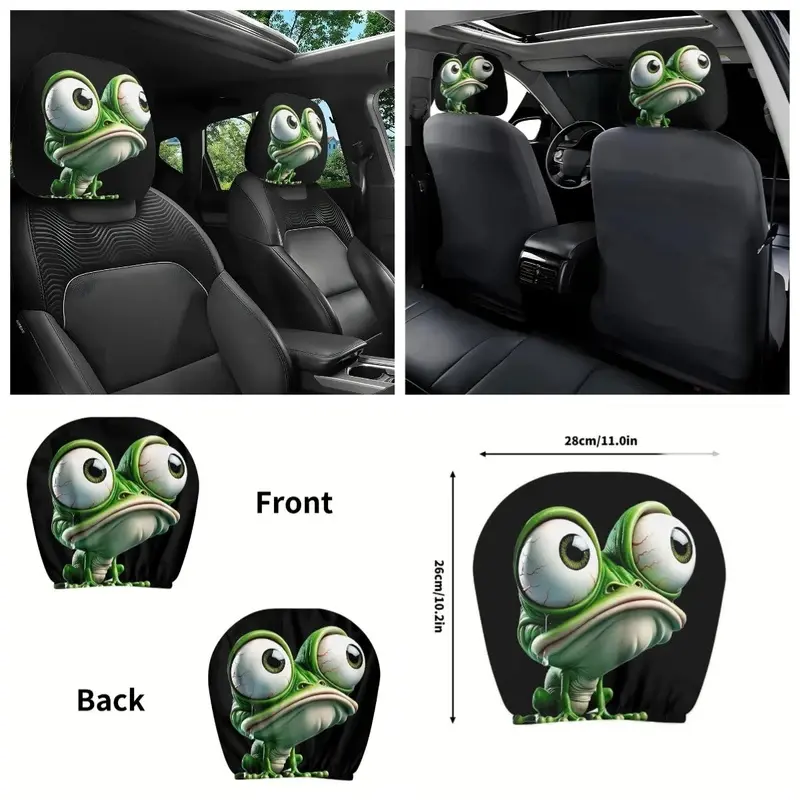 2PCS Halloween Funny Frog Car Headrest Covers, Scary Cute Auto Decor, Anti-Oil Stretchable Washable Universal Fit for All Cars