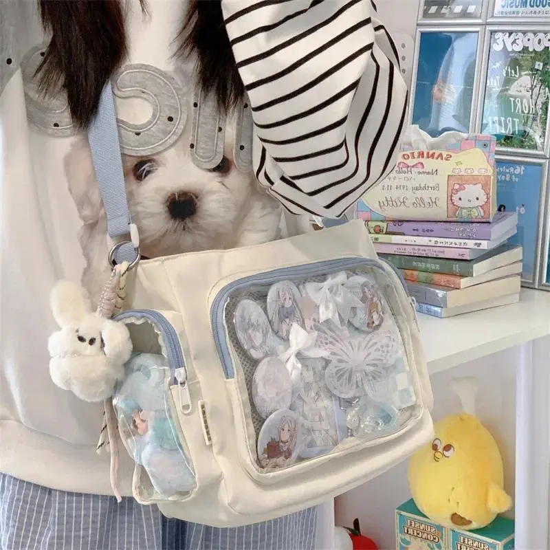 Trendy Transparent Simple Crossbody Bag for Girls Large Capacity School Shoulder Bag Comfortable and Versatile Texture Ita Bag