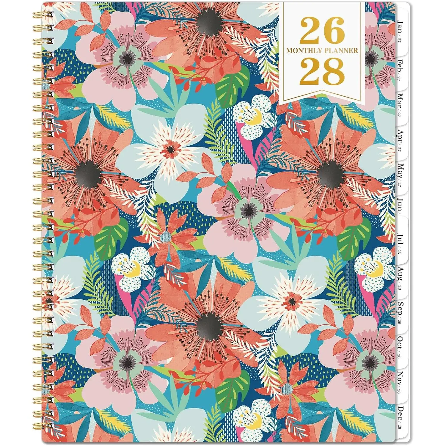 Monthly Planner 2026-2028 - 2 Year Planner 2026-2028, July 2026 - June 2028, 2  Monthly Planner, 9" x 11", Two Year Calendar Planners with  Pocket, -wire Binding, Tabs - Floral