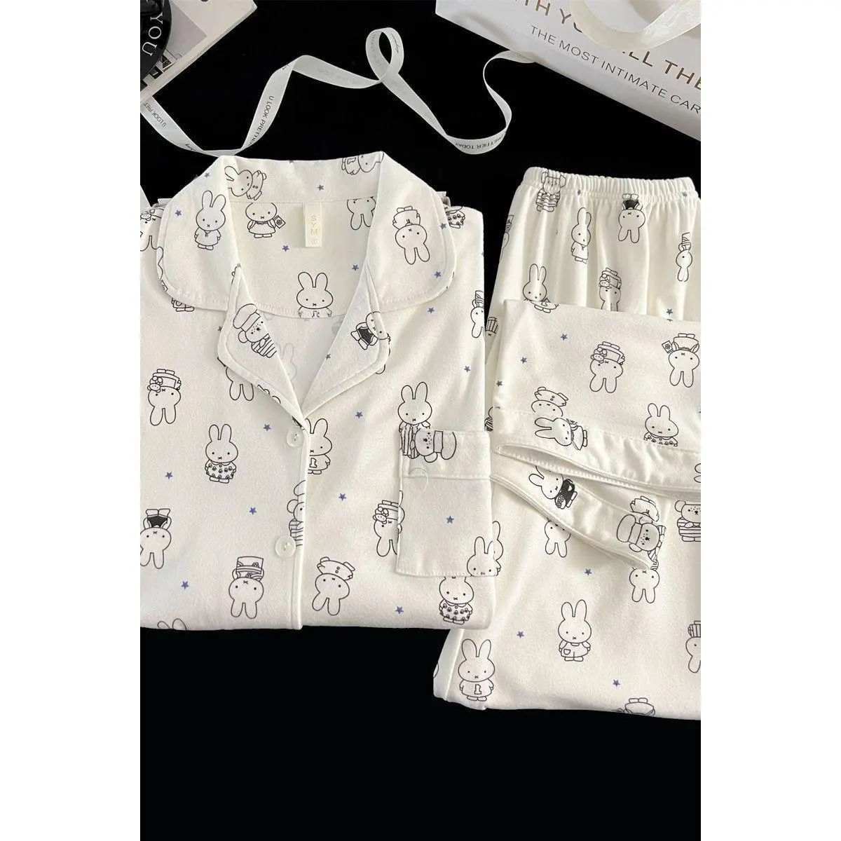 Kawaii Miffy Bunny Thermal Brushed Flannel Sleepwear Set Cozy Open-Front for Women Cute Cartoon Autumn Winter Pajamas K-trend