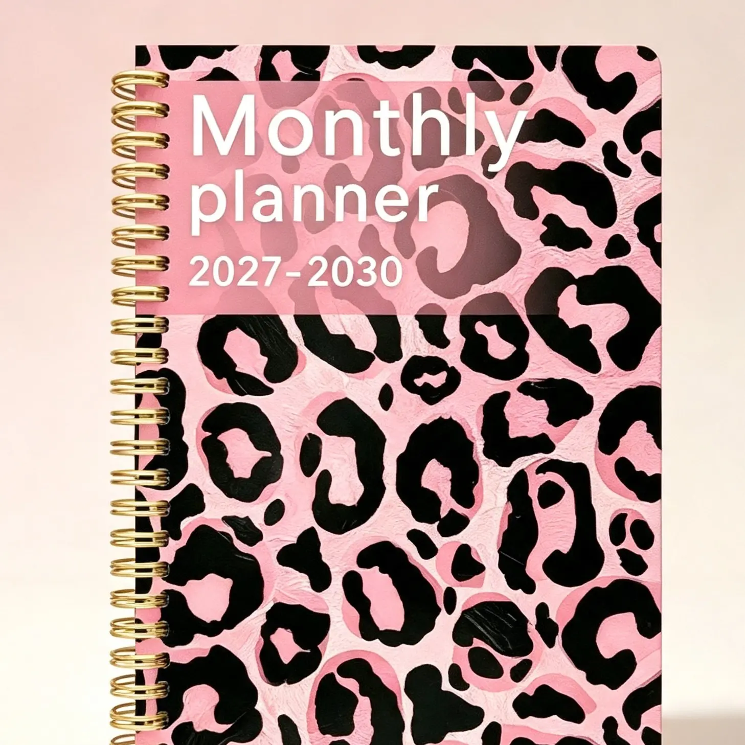 2027-2030 Monthly Spiral Planner, Leopard Print Three-Year Long-Term Calendar, Large Capacity Office Daily Planning Book