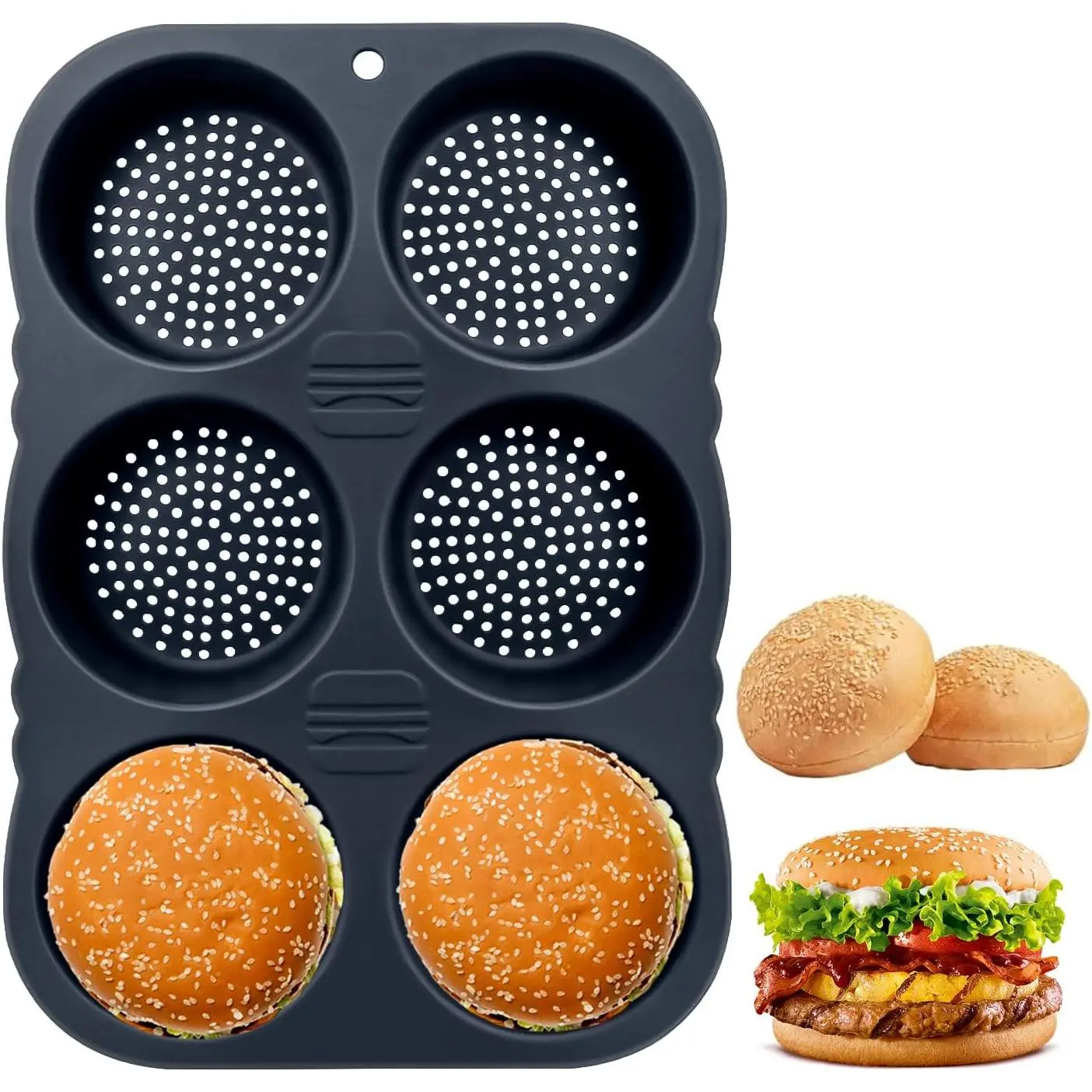 Hamburger Bun Pan, Hamburger Bun Mold | 6 Cavity Burger Bun Pan,Nonstick & Heat Burger Bun Mold, -Safe Hamburger Bun Pans for Baking,Easy to Clean