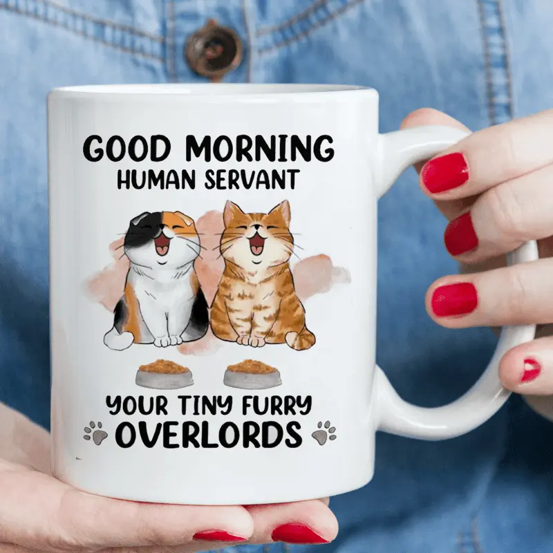11oz  Ceramic Coffee Mug Lovers- Good Morning Human Servant Humorous Design with Playful Pattern, Dishwasher Safe Moms and Dads, Fun Kitchen and Dining Accessories, Humorous Cookware|Whimsical Design|Durable Ceramic