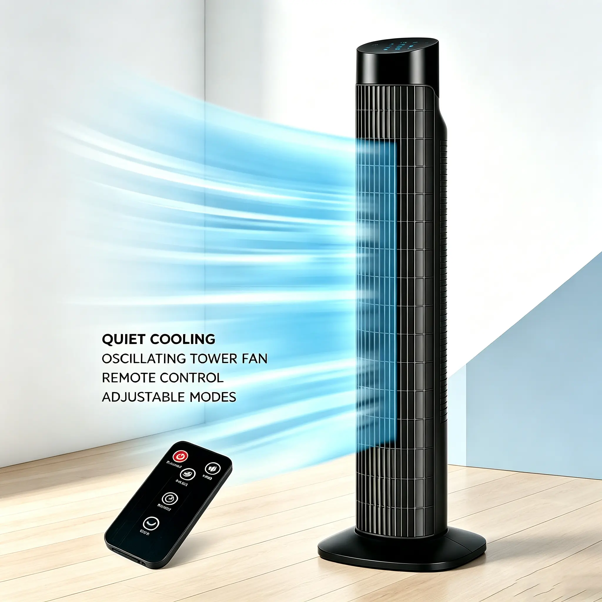 Upright Tall Profile Floor Air Convection Equipment With Swivel Air Duct, Remote & Timed Power-Off Feature For Indoor Living Space Air Circulation