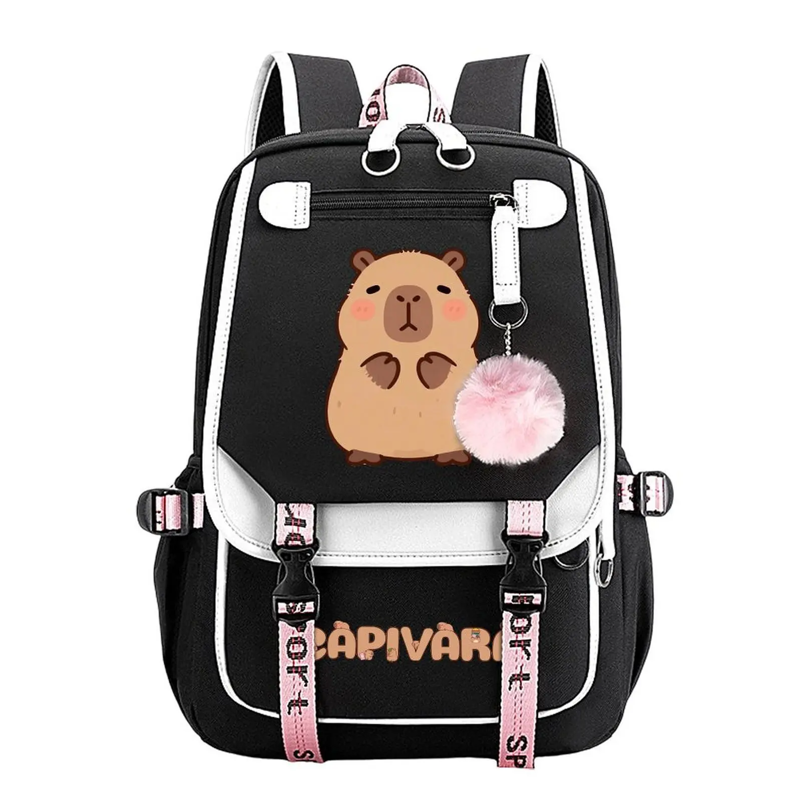 Cute Capybara Animal Print Backpack for Teen Students, School Backpacks for School, Water-Resistant Durable Cotton Linen Bag, Large Capacity Daily Use Bag with Built-In Organizer Multi-Pockets, 11.4in×18.1in Birthday Holiday Gift, School Bag