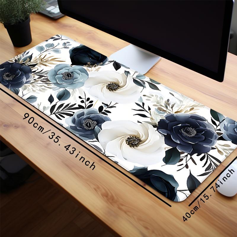 Creative Floral Pattern Mouse Pad, Multipurpose Large Rectangle Gaming Mouse Pad, Non-slip Rubber Base Stitched Edge Desk Pad For Desk Laptop Desktop, Durability Office Accessories, Desktop Accessory, Corporate Work Desk Accessories
