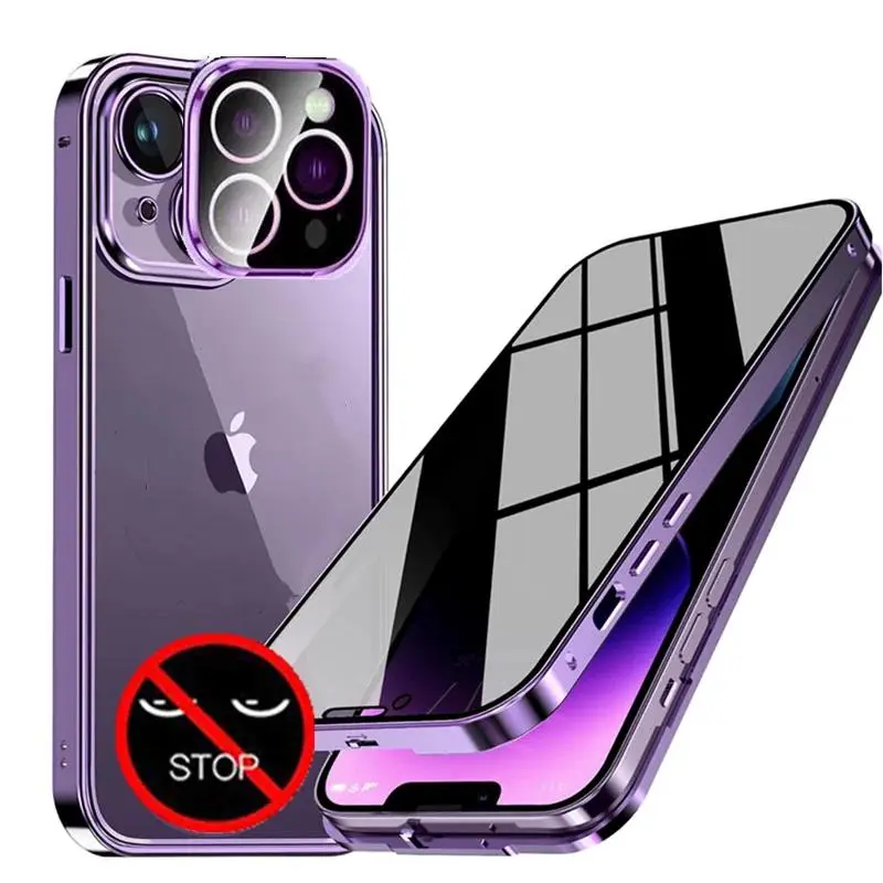 Double Glass Anti-Peep Privacy Magnetic Adsorption Case, Camera Lens Protection Cover, iPhone 17, 16, 15, 14 Pro Max, 16Plus, 16Pro