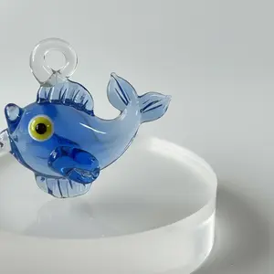 Handmade Transparent Blue Smiling Fish Glass Pendant, Ocean-style Crystal Charm for DIY Necklaces & Bracelets, Elegant Handicraft, Also Great for Aquarium Decoration (Cord Not Included)