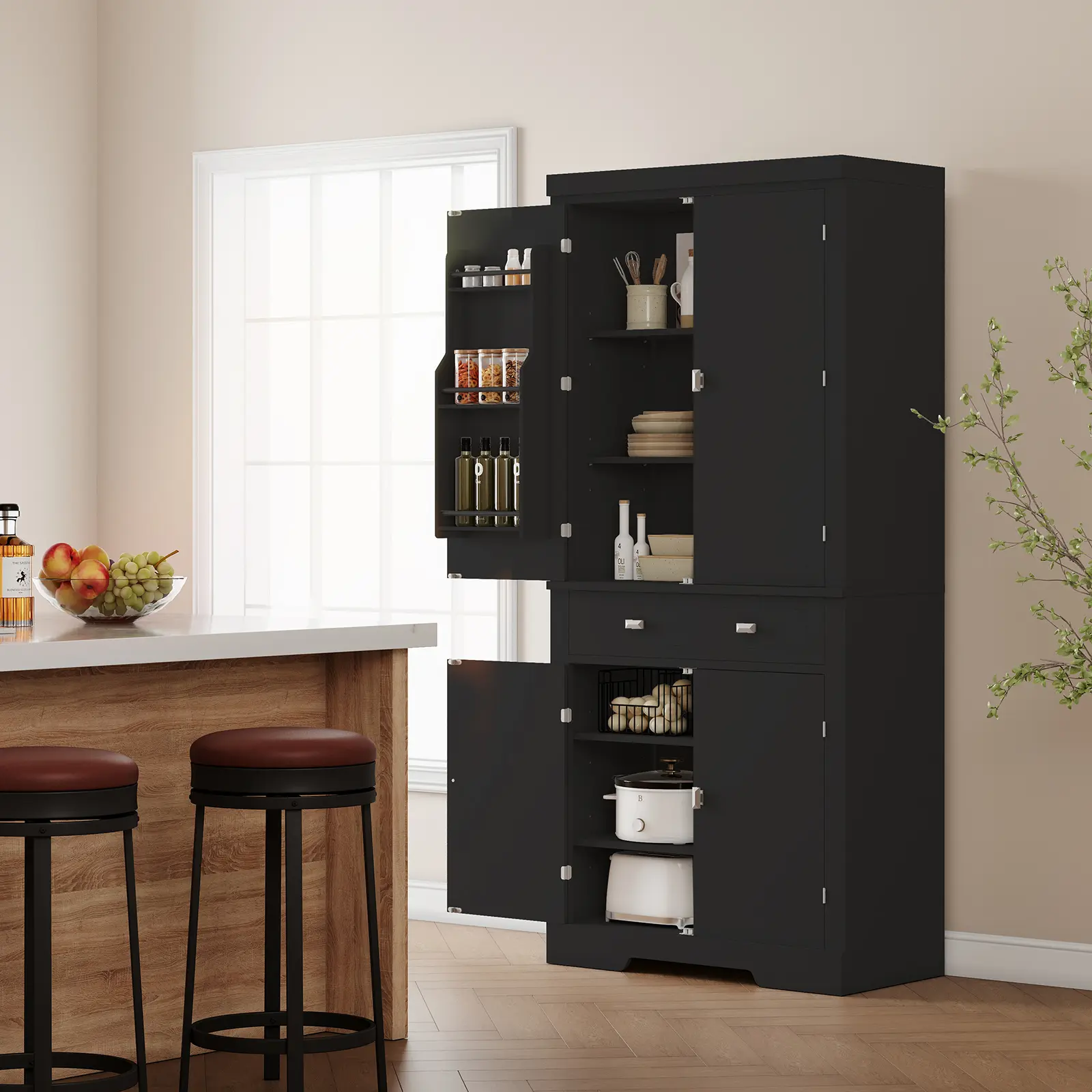 71.7" Tall Kitchen Pantry Cabinet, Freestanding Cupboard Storage Cabinet with Adjustable Shelves, Wooden Kitchen Hutch Bar Cabinet for Living Room