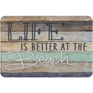 Life is  at The Beach Door mats  Stripe Non Slip Entrance Beach Rug Indoor Durable and  Machine Washable Doormat 18 x 30 Inch
