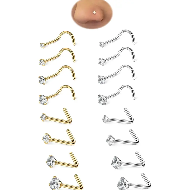 【Black Friday】4 Pcs 20G Nose Studs for Women, 1.5-3mm Hypoallergenic Cubic Zirconia Surgical Steel Nose & Body Piercing Jewelry, Wedding & Christmas Gift