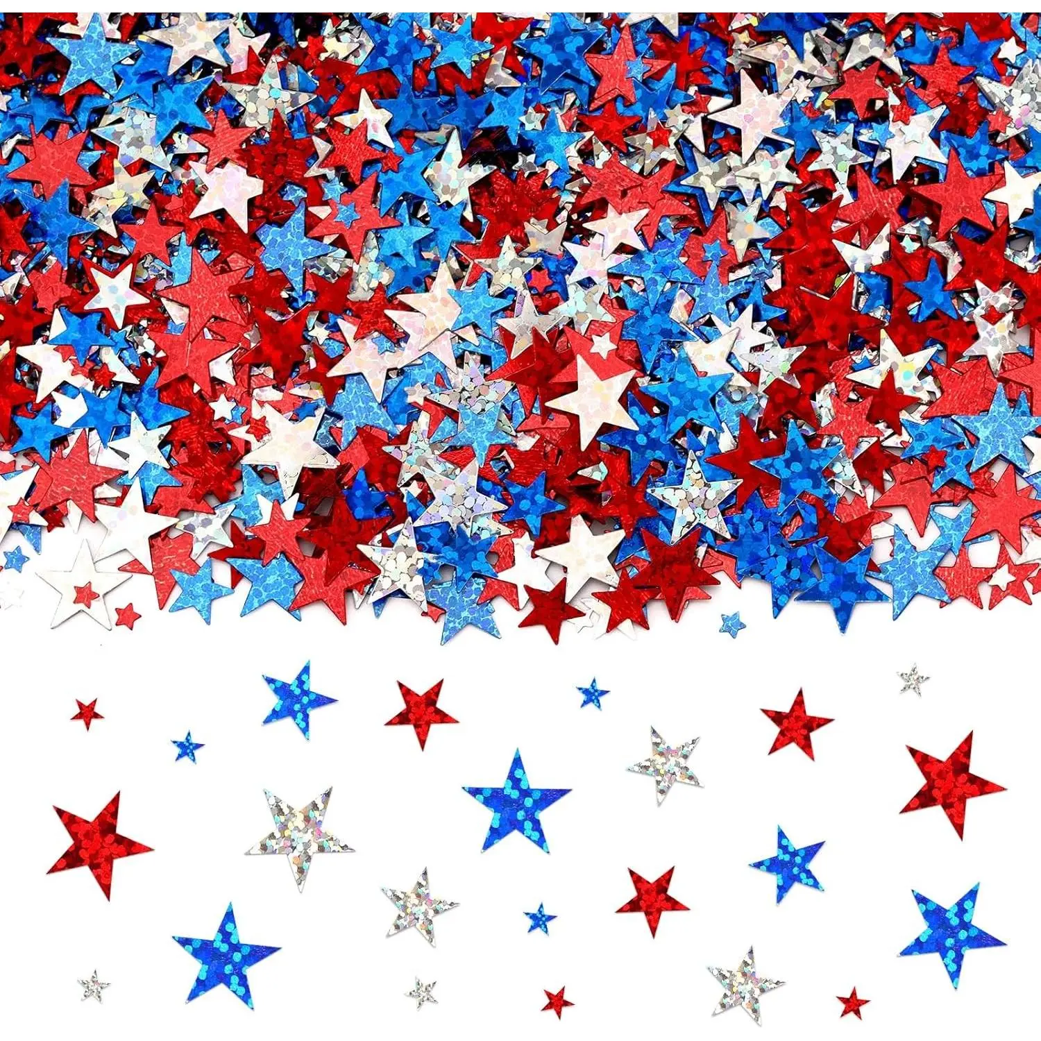 Sparkly Red White Blue Star Confetti, Glitter 4th of July Sprinkles - Patriotic Table Centerpiece for 4th of July, Memorial Day American Party Decorations, Decorative, Independence