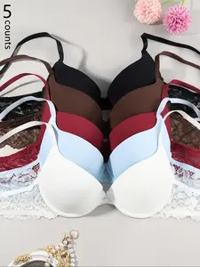 Women's Daily Wear Bralette with Steel Ring and Adjustable Straps, Thin Lining, Side Lace Details, Casual Style, All Seasons  Push-up bra, soft and comfortable bra, women's underwear.