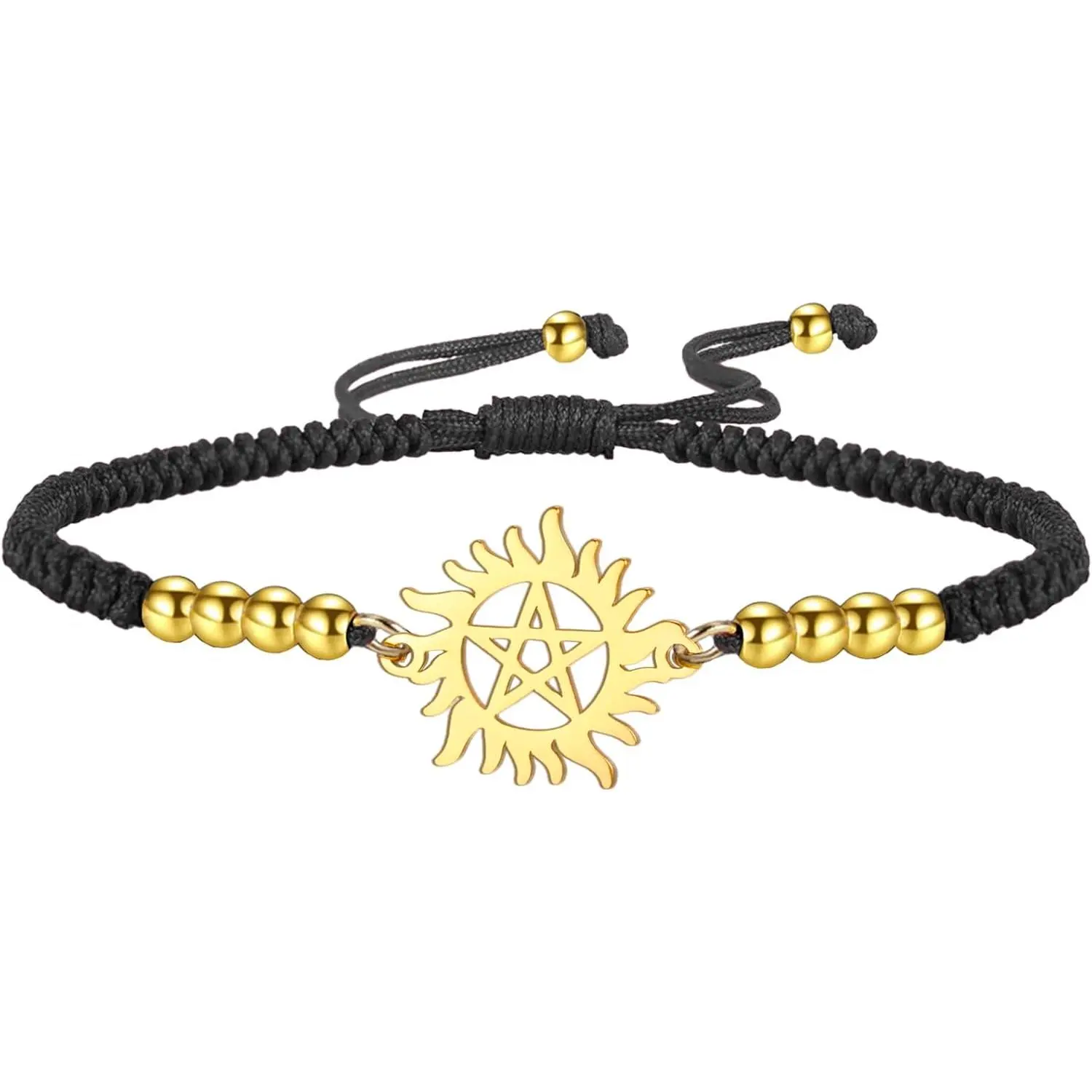 Pentagram Sun Bracelet For Women & Men Stainless Steel Hollow Out Supernatural Double Rope Bracelet Charms Wicca  Gifts