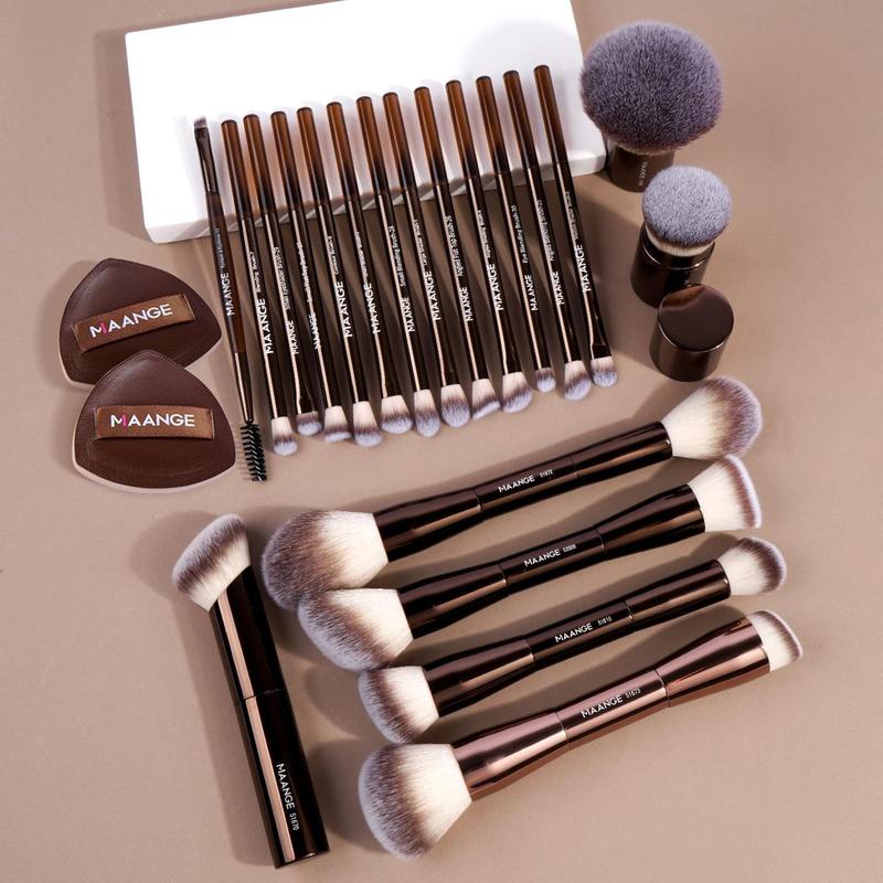 Maange 10/20-Piece Aluminum Makeup Brush Set, Includes Foundation, Powder, Blush, Eyeshadow, Concealer, Highlighter, Sponge, Storage Box
