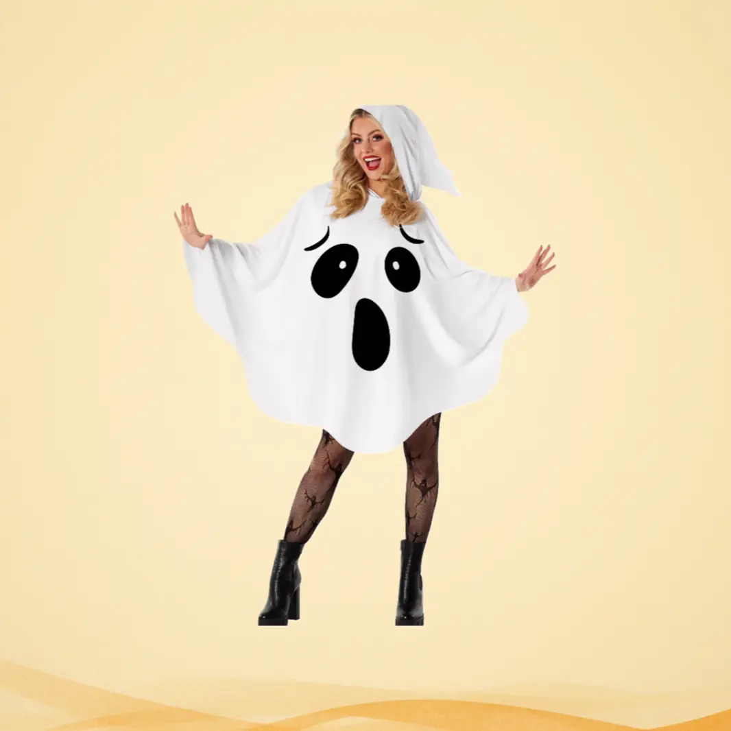 White Bat-Elf Witch Ghost Full Cosplay Costume Set, Suitable Fabric Overall Outfit with Matching Pieces, Fits Halloween Party & Character Performance Events (Festive Party Supplies Accessory)