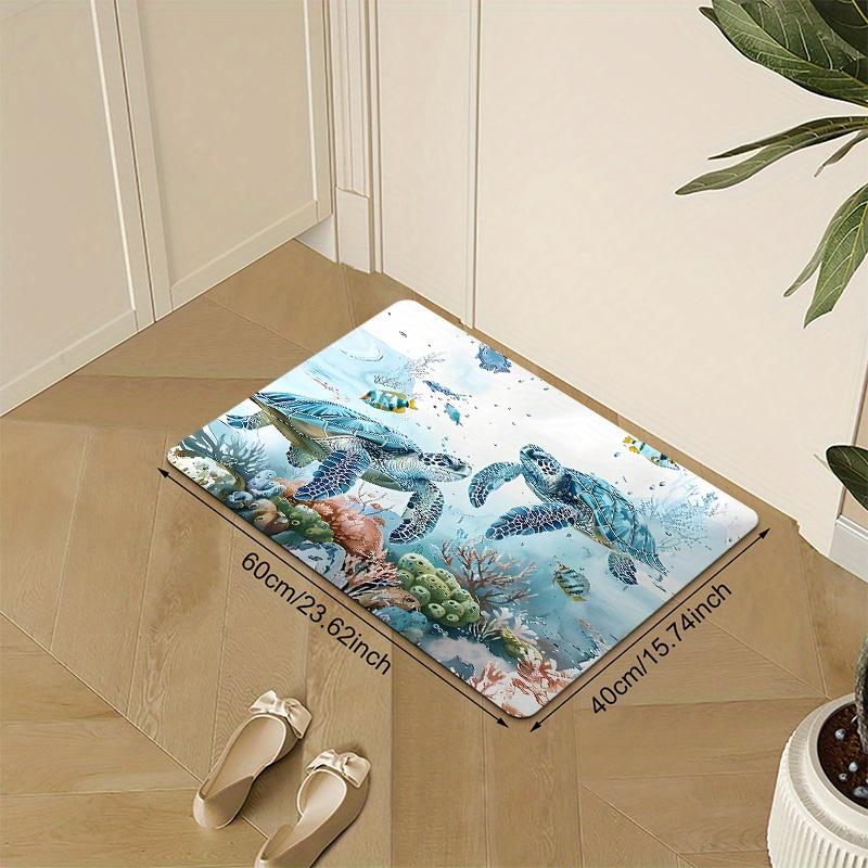 Ocean Theme Welcome Doormat with Sea Turtle & Seagrass Design Non-Slip Polyester Mat for Indoor Outdoor Use Bathroom Kitchen Laundry Room Coastal Home Décor Vibrant Pattern Easy Maintenance Sea Turtle Decor