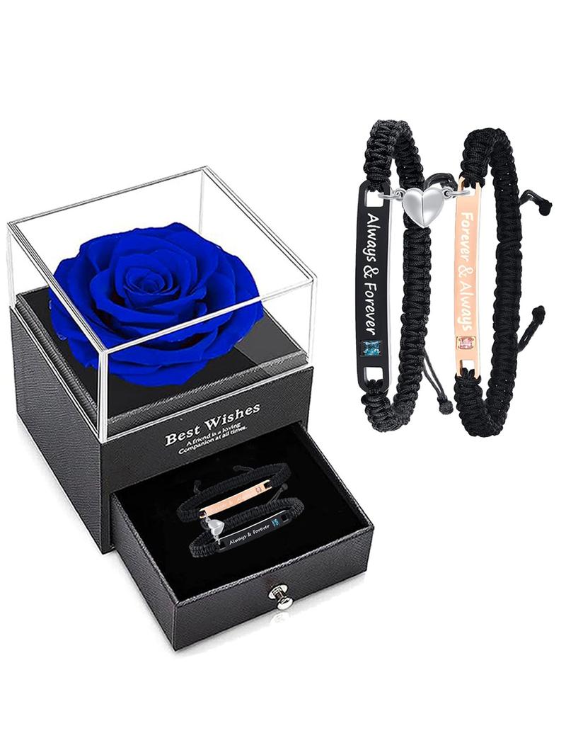 Valentine's Day Couple Jewelry Set with Rose Box, Including Rhinestones Decor Pendant Necklace & Heart Charm Bracelet, Adjustable Jewelry Set for Men & Women, Gift for Couple, Jewellery Gift Set, Mother's Day Gifts, Gift Set for Mothers, Gifts for Her