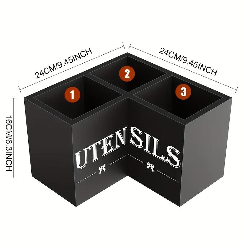 3 Compartments Rustic Style Kitchen Corner Tableware Open Storage Box, Wooden Countertop Storage Box with Space-Saving Design, Suitable for Forks/Spoons/Sifters