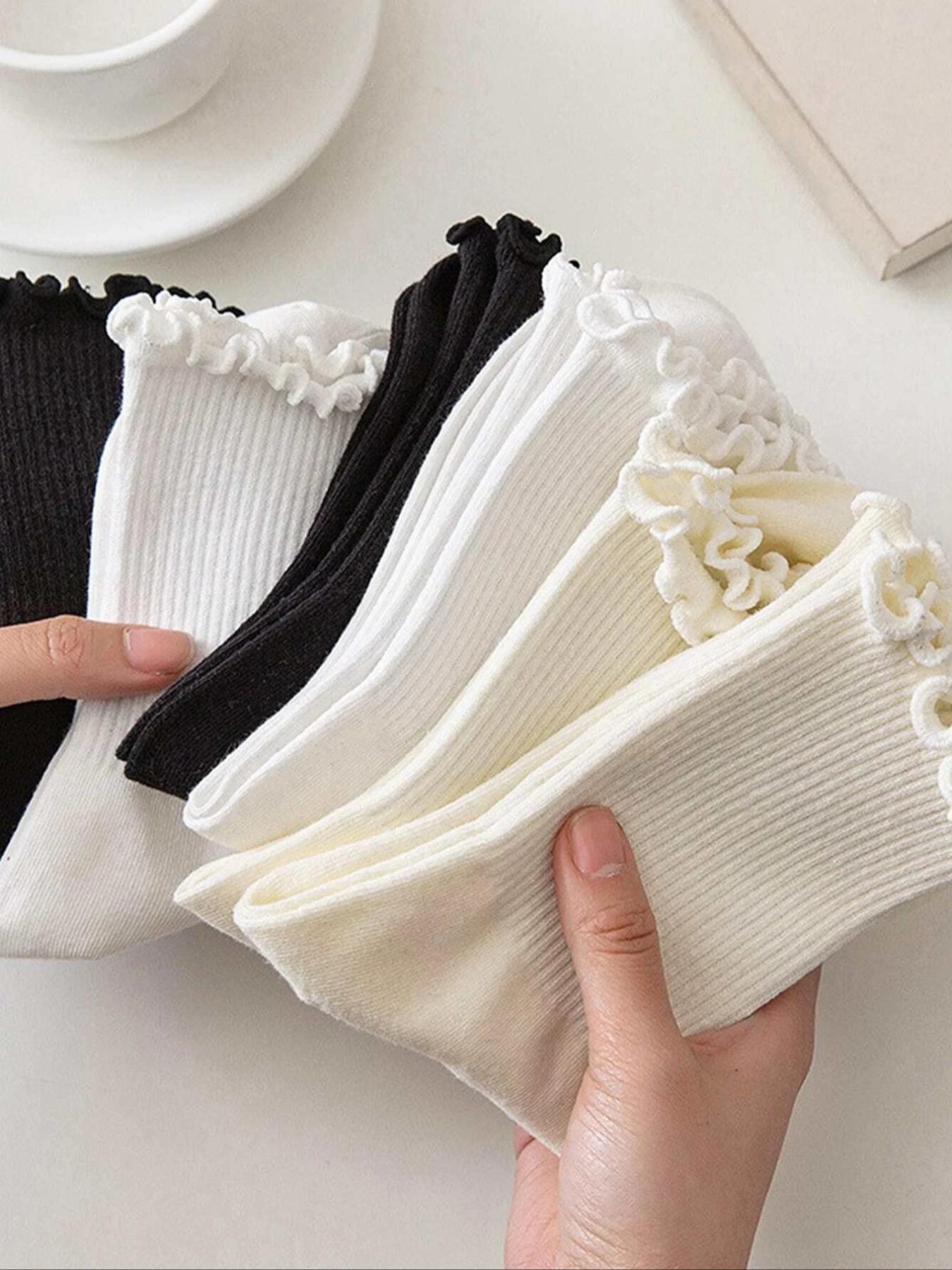 Women's Frill Trim Crew Socks, Casual Basic Low Cut Socks for Daily Wear, Women's Socks for All Seasons