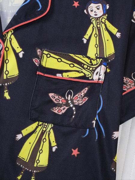 Women's Monkey Print Pajama Set, Short Sleeve Button Front Top & Elastic Shorts, Casual Home Wear, Comfortable Sleepwear, Loungewear