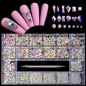 12 Types of Crystal AB Diamonds + Flat Rhinestones 2500 pcsMix 20 Styles Flatback DIY Crafts Rhinestone Crystals 3D Ornament‌s Flat Back Stones Set + Drill Pen
