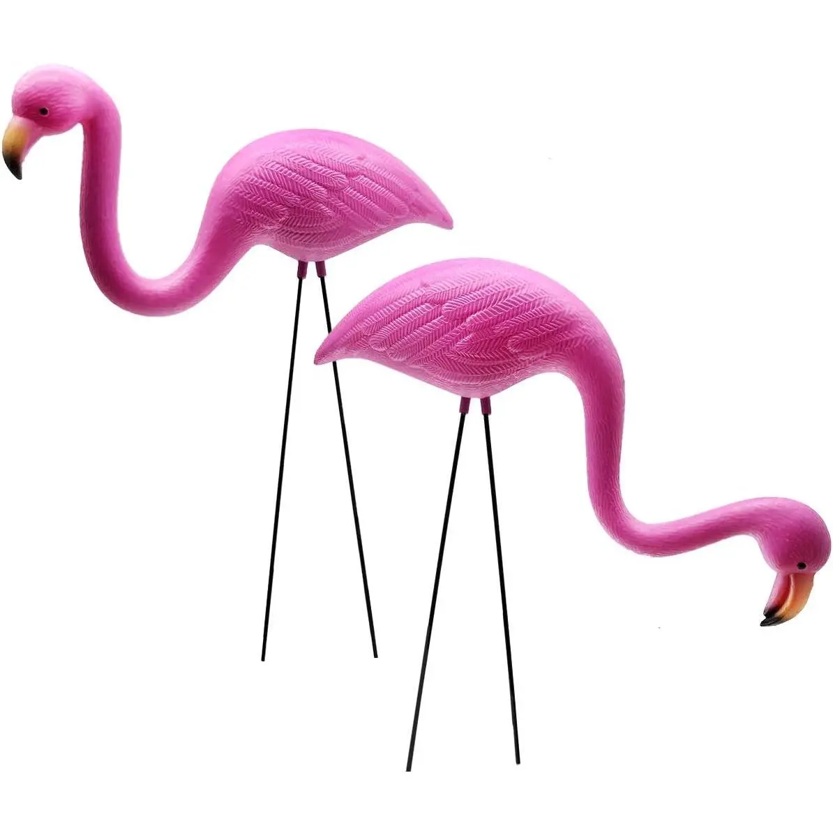 Flamingos Yard Decorations - 2 Pack Small 14" Tall Plastic  Statue w/Metal Stakes - Lawn Ornaments & Garden Decor for Outdoor Parties