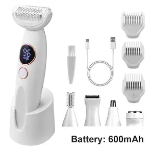 5 in 1 Electric Shaver and Razor for Women, Multifunctional Hair Shaver, IPX7 Waterproof Portable Hair Removal Machine, Cordless Hair Trimmer, Body and Facial Epilator, Painless Trimming of Pubic Hair, Face