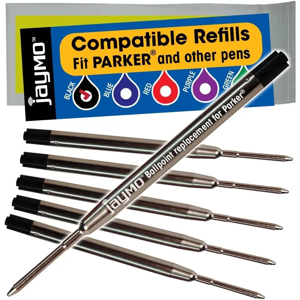 Jaymo  for Parker 1950369 and Bastion - Measures 3.875 in / 98 mm Long - G2 Ballpoint Pen Refill - 6 Black