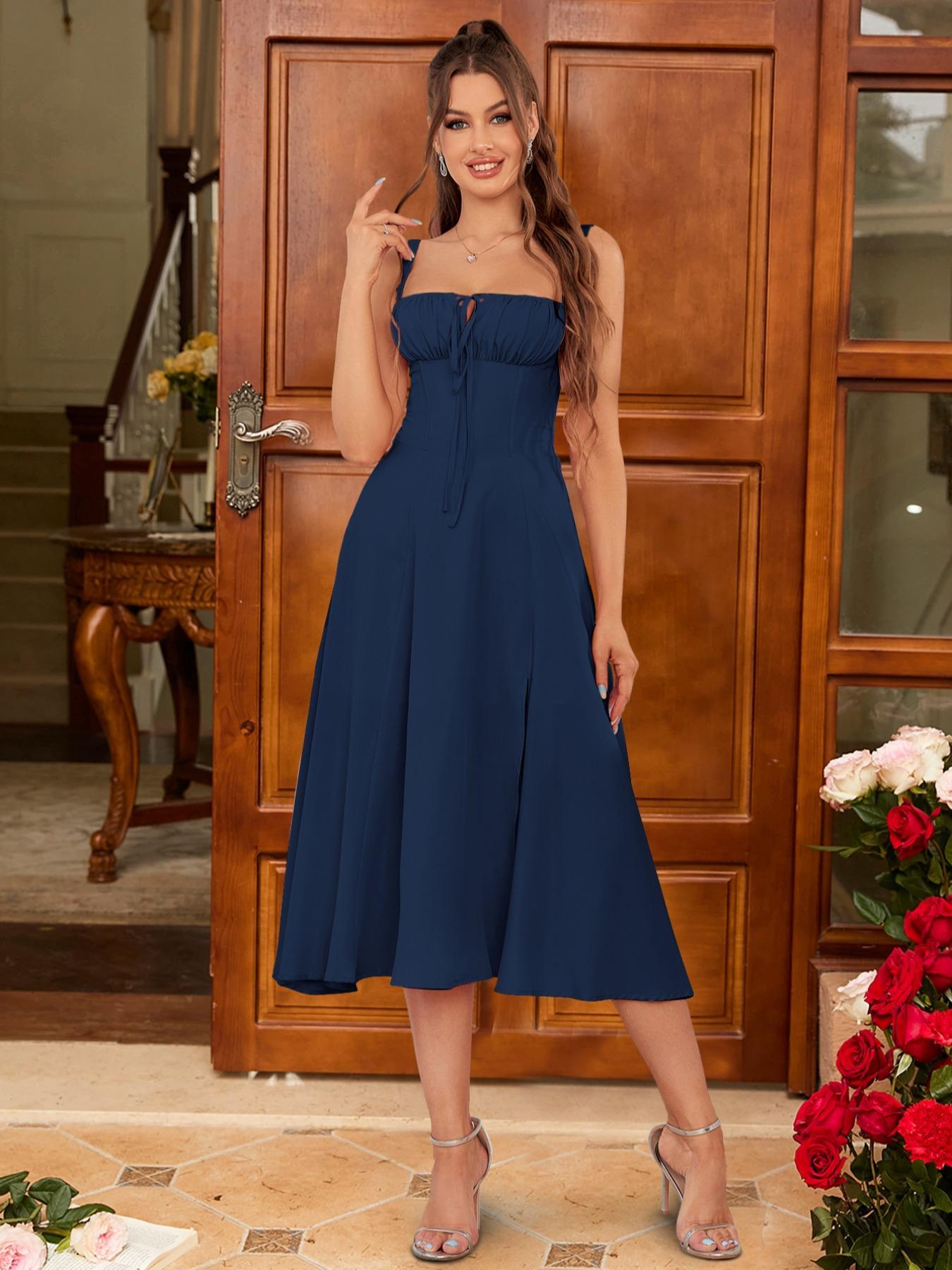 Women's Plain ＆ Floral Print Cami Dress, Elegant Sleeveless A Line Slit Dress for Party Holiday Wedding Guest, Ladies Summer Clothes, Dresses for Summer, Womenswear