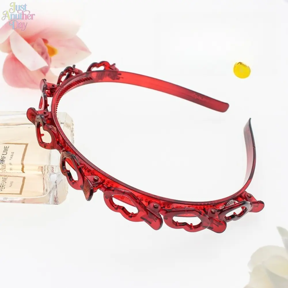 Viral Double Layer Braiding Headband With Built-in Small Hair Clips Women Hollow Heart Shape Hair Hoop All In One Bangs Styling Hair Holder Anti Slip Daily Makeup Washing Face Trendy Fashion Hair Accessories