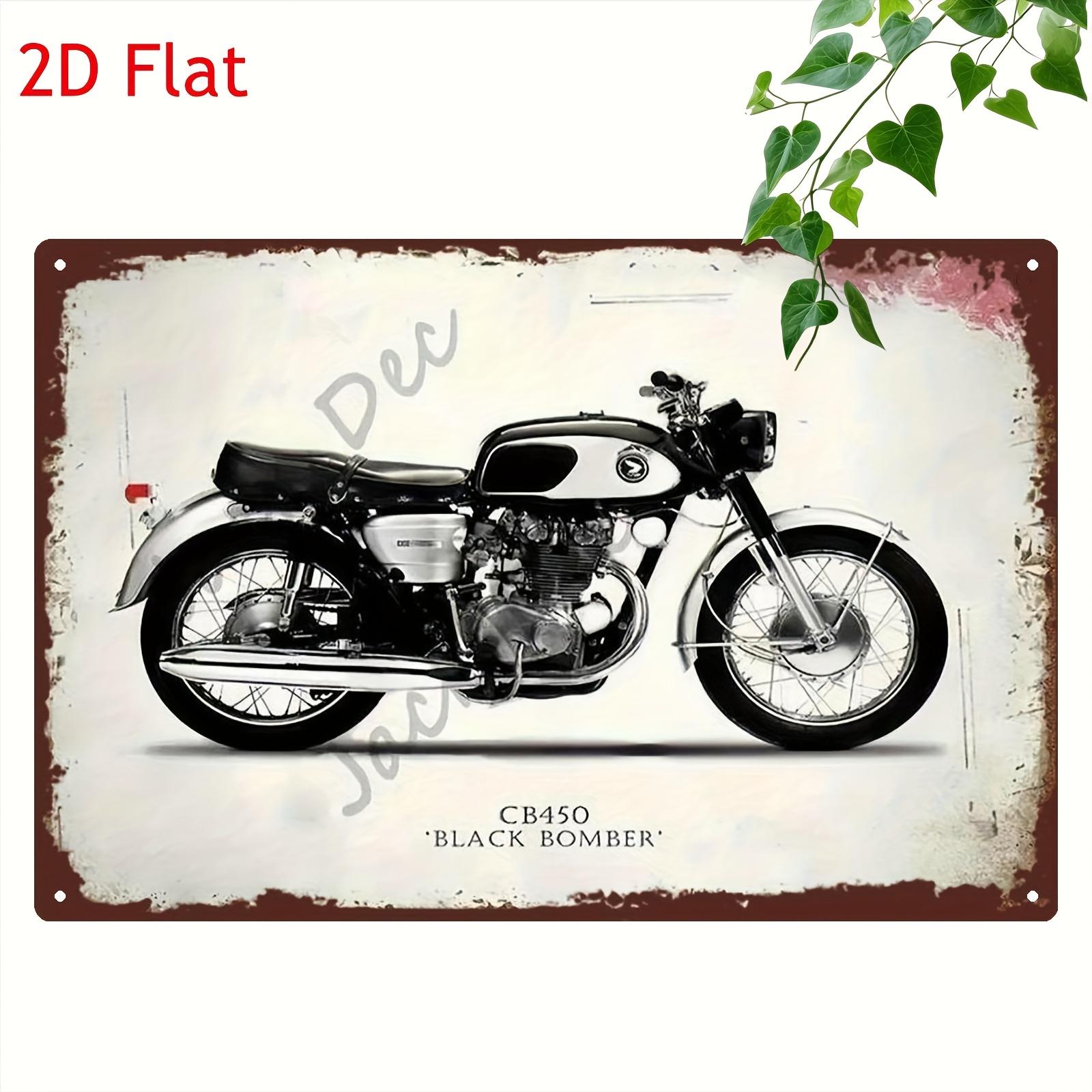 【20*30cm/8*12inch】2D Flat, 1pc Vintage Metal Sign | A CB450 Black Bomber Motorcycle on Iron Sheet Painting | 20*30cm/8*12inch | Suitable for Living Room, Bedroom, Cafe, Bar, Garage, Home Decor, 2D Flat