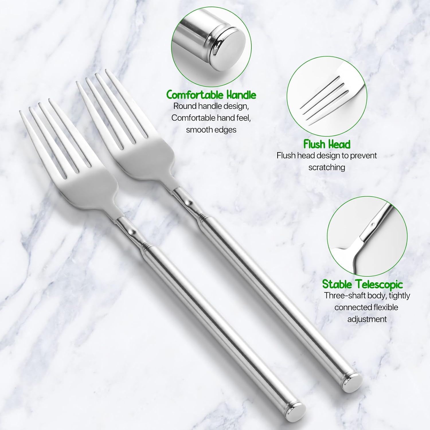 ?2 PCS?Extendable Fork for Jokes, Expandable Forks, Extended/Extending/Extend Extension from 8.7" to 25.4" Long, Stainless Steel Telescopic/Telescoping/Retractable Fork.