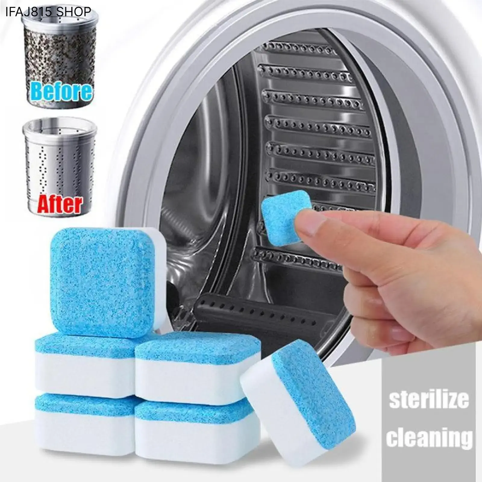 Washing Machine Drum & Tub Cleaner Solid Tablets, 24 Pack Biodegradable Formula for Deep Cleaning & Descaling Wash, Deodorizer for Front & Top Loaders, Eco-Friendly, 24Pcs, Plastic, Polyester
