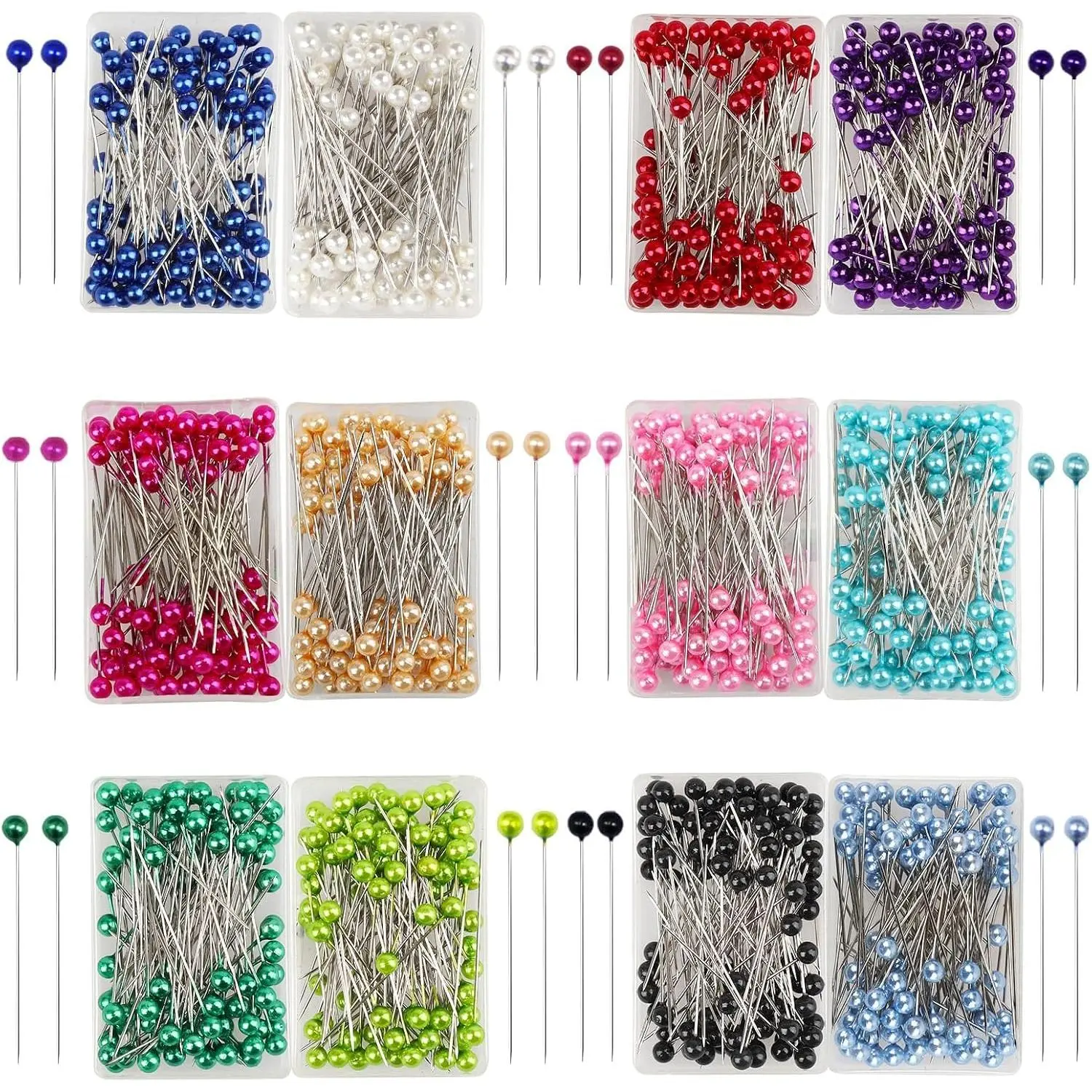 1200 count Sewing Pins   Straight Pins Straight Pins Sewing with Box Quilting Pins with Colored Ball Glass  for Fabric Crafts Dressmaking DIY  Decoration Sewing Projects