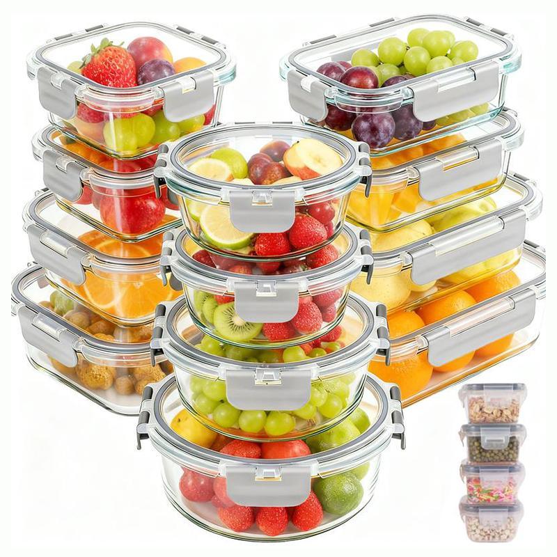 18-Pack Blue Glass Food Storage Containers 6 Sizes Square & Rectangle Airtight Leakproof Lids BPA-Free Microwave Freezer Safe for Kitchen Organization Meal Prep