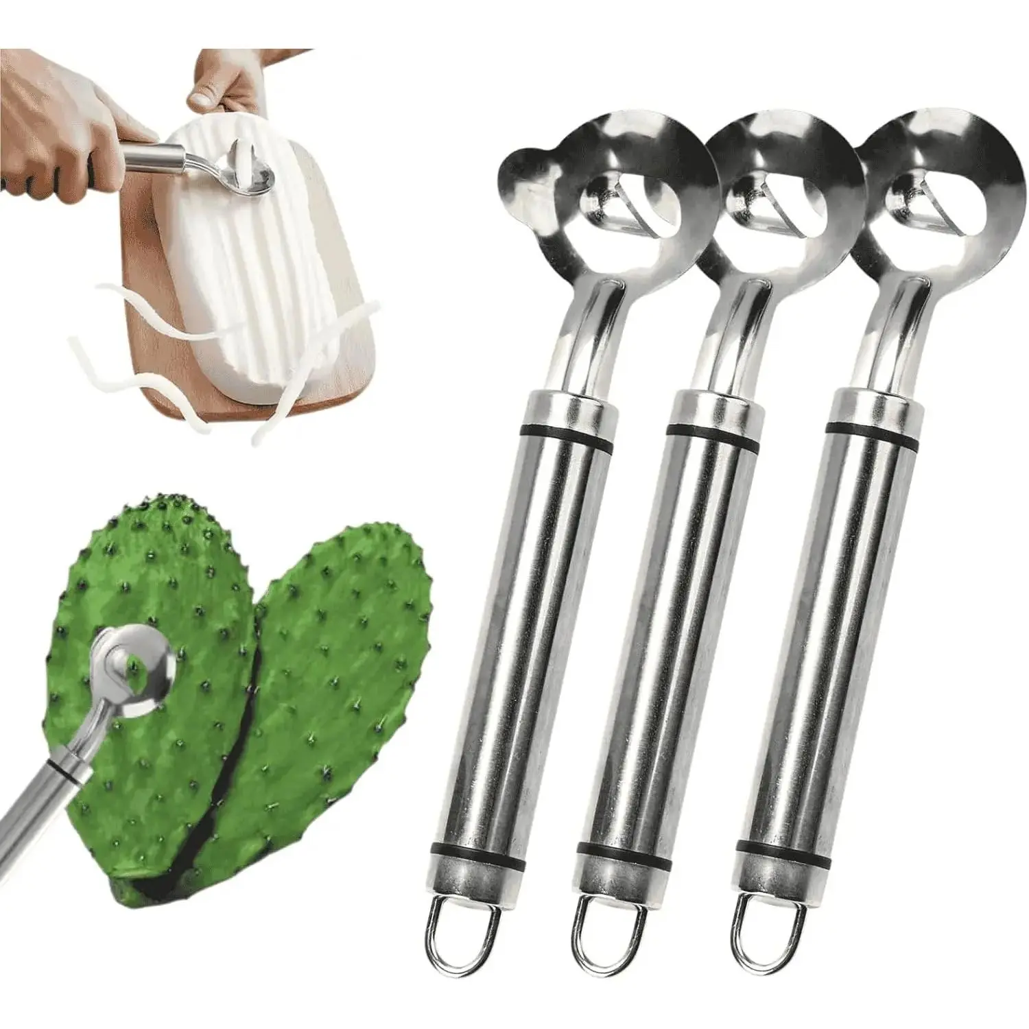 Home Master 2-Pack Stainless Steel Cactus Peeler Utensils - Solid Metal Blade, Sturdy, Smooth, Ergonomic Design, Hanging Feature - Nopales Thorn Removal Spoon Tool, Portable Kitchen Food Prep Accessory, Peeling Tool