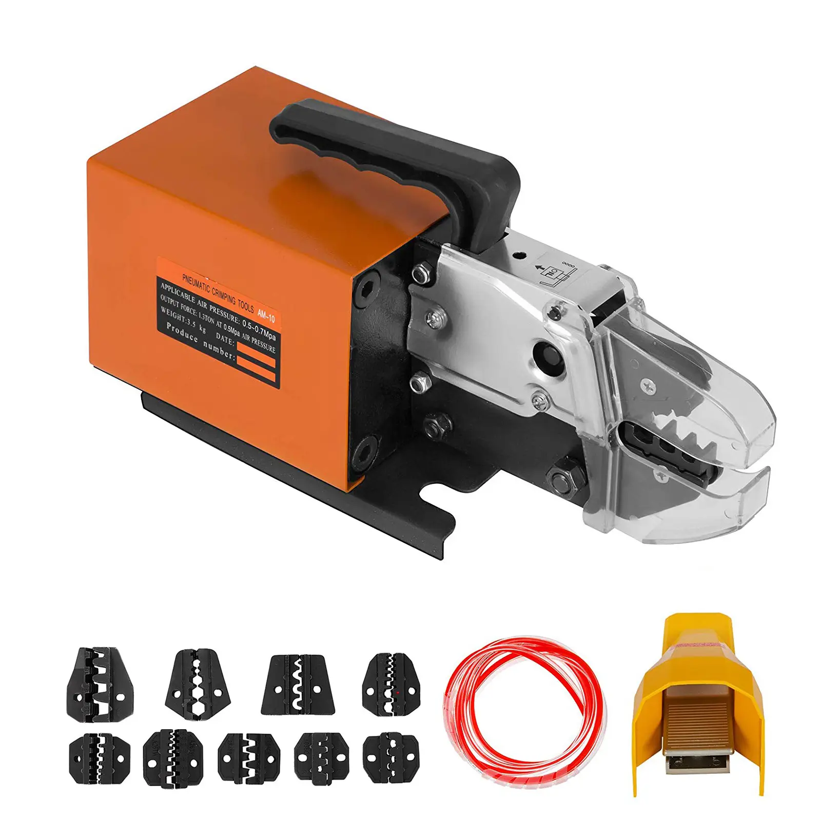 Pneumatic Crimping Tool Am-10, Air Powered Wire Terminal Crimping Machine Crimping Up To 16mm2, Pneumatic Crimper Plier Machine with 10 Sets Of Dies for Many Kinds of Terminals