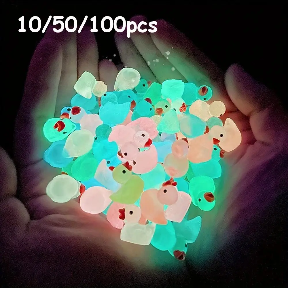 10/50/100pcs Glow-In-The-Dark Mini Duck Statue, Colorful Resin Night Light Duck Figurine, Perfect for Fairy Garden, Dollhouse, Aquarium Decor