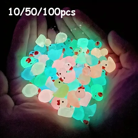 10/50/100pcs Glow-In-The-Dark Mini Duck Statue, Colorful Resin Night Light Decorative Duck Figurines, Luminous Resin Ducks, Perfect for Fairy Garden, Dollhouse, Aquarium Decor