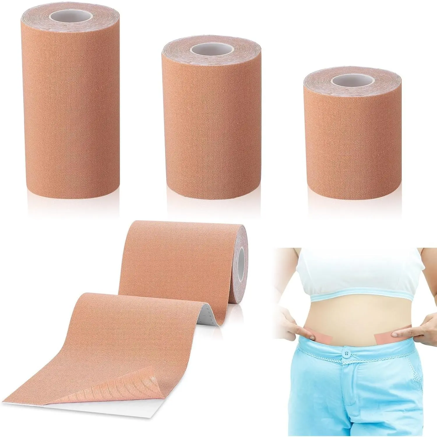 3 Rolls Back Fat Tummy Lift Tape Assorted Size Thigh Lift Patch Trans Tape for Chest Binding Waterproof Body Patch for Flat Stomach Belly Leg Arm Backless Dresses