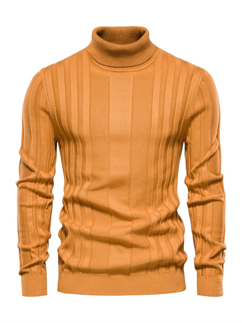 Men's Solid Turtleneck Sweater, Regular Fit Casual Long Sleeve Jumper for Fall & Winter, Men's Knitwear for Daily Wear