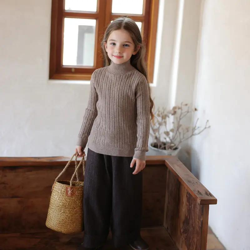 Girls Spring and Autumn Knit Pullover, lightweight ribbed short-collar long sleeve top. Made of comfy knit material, this casual daily sweater works well for everyday outfits and various outdoor activities for little girls during mild spring and autumn we